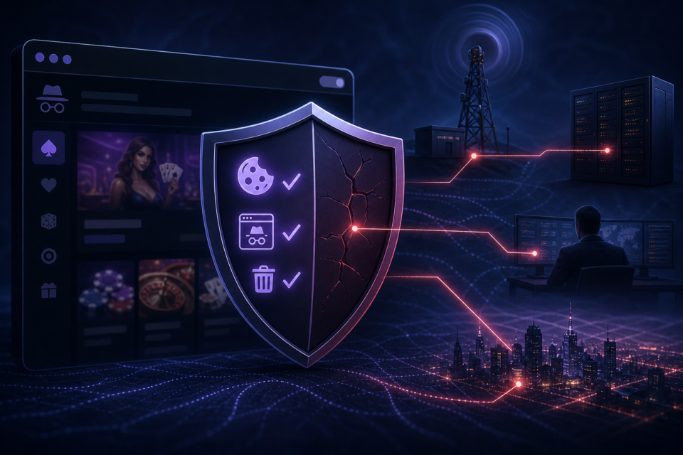 Private browser window and shield showing the limits of online privacy