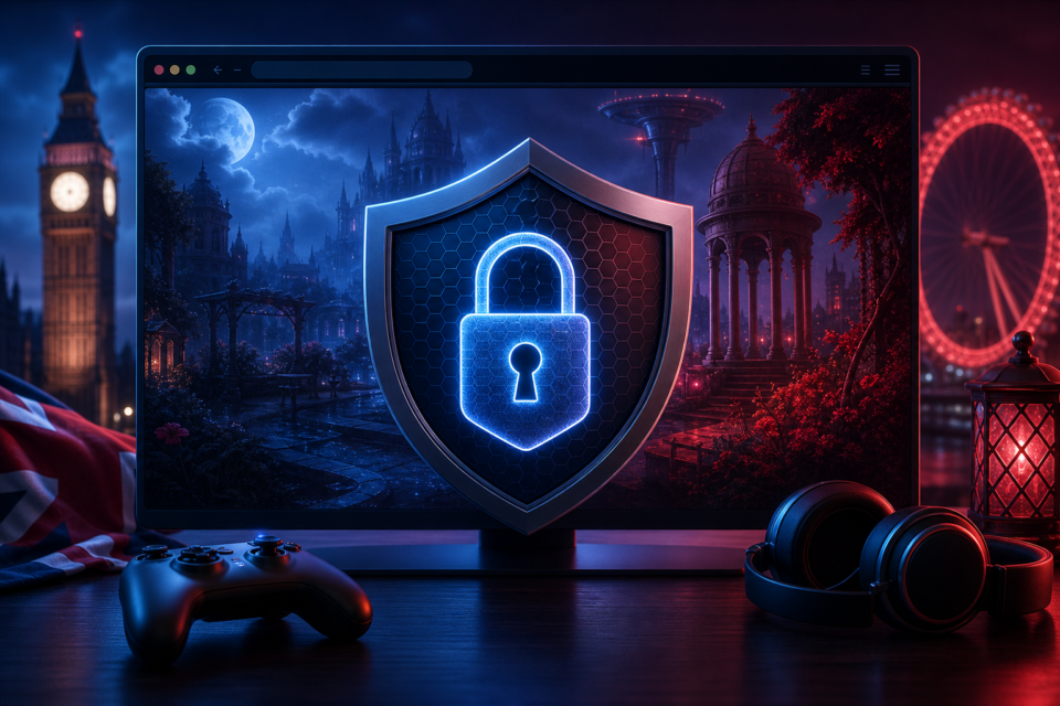 Privacy shield protecting an adult browser gaming screen in the UK